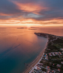 Arillas corfu  beach sunset aerial view