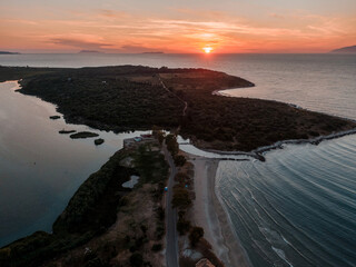 Agios spyridon beach sunset aerial view summer