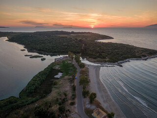 Agios spyridon beach  in corfu sunset aerial view