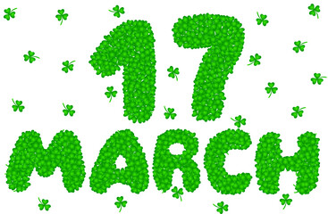 17 March Lettering Made of Shamrock Leaves