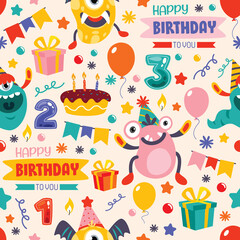 Seamless Pattern Design With  Cartoon Character