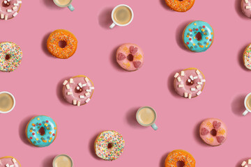 Seamless pattern with colorful donuts