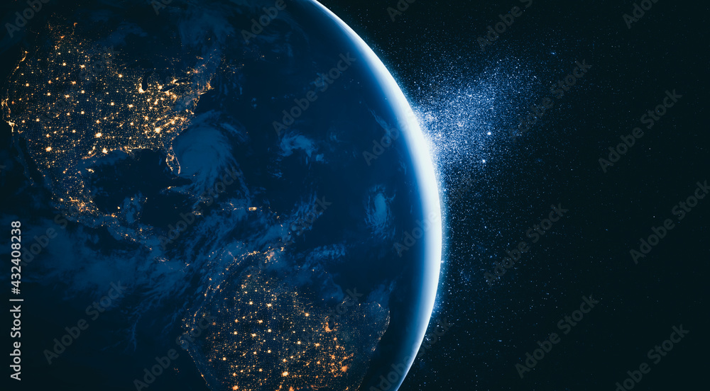Aufkleber planet earth globe view from space showing realistic earth surface and world map as in outer space p