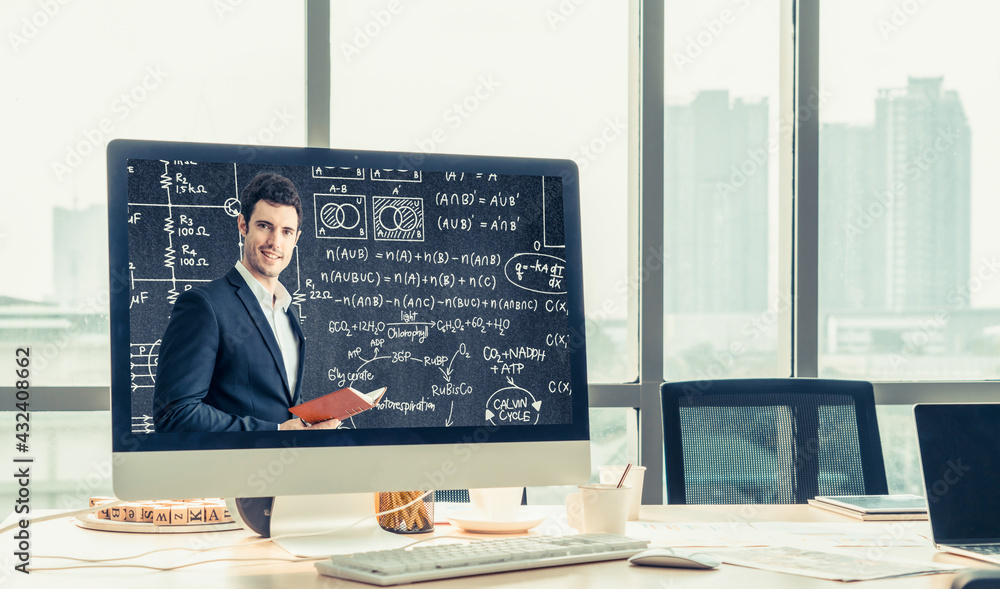 Poster e-learning and online education for student and university concept. video conference call technology