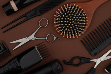 hairdresser toolset for hairstyle and beard grooming in a barbershop