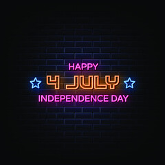 Fototapeta na wymiar 4th of July Independence Day Neon Signs Style Text Vector