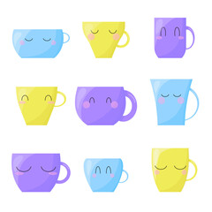 set cute cup face vector collection