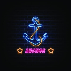 Anchor Logo Neon Signs Style Text Vector © noviyanita