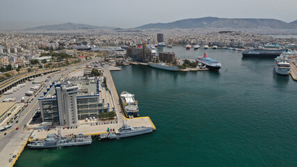 Fototapeta na wymiar Aerial drone photo of popular port of Piraeus, Attica, Greece