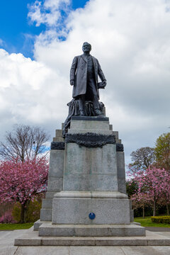 Statue of Andrew Carnegie erected by the people of Dunfermline in Pittencrieff Park in remembrance of the gifts bestowed upon his birth town