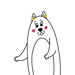 Beautiful cute cat mom wants to hug her baby with her paws. Funny comic linear simple illustration of an animal for children's comics, books, clothes, posters, cards, games, coloring pages. Portrait