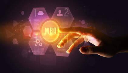 Hand touching digital button concept