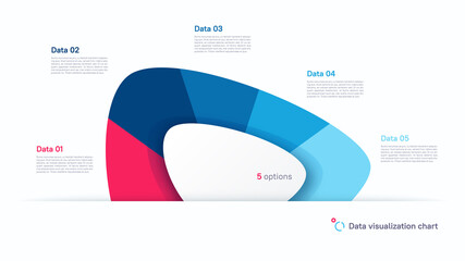 Vector pie chart infographic template in the form of abstract shape divided by five parts