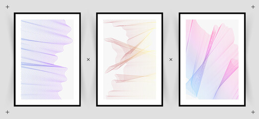 Set of posters for interior design. Abstraction. Multicolored Motion design. Vector. 