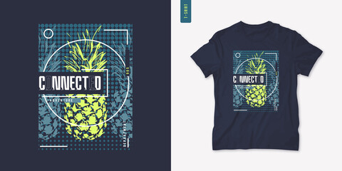 Summer graphic tee design with pineapple, stylish print, vector illustration
