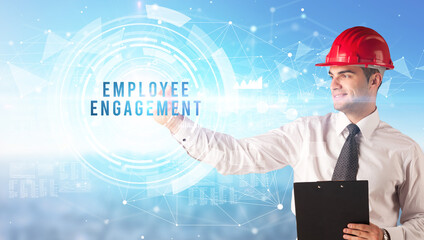 Handsome businessman with helmet drawing