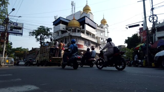 KOLKATA, INDIA - May 02, 2021: Gurudwara Sant Kutiya is the religious place of the Sikhs. There is a small stage type structure on which Guru Granth Sahib the holy book of the Sikh