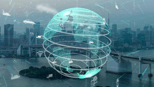 Global connection and the internet network modernization in smart city . Concept of future 5G wireless digital connecting and social media networking .