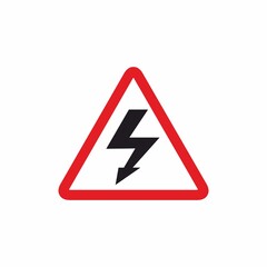 High voltage warning triangular Icon. Lightning bolt, thunder symbols or flash pictogram. Electrocution danger illustration.