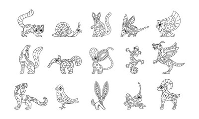 Set of outlines fos mexican alebrijes