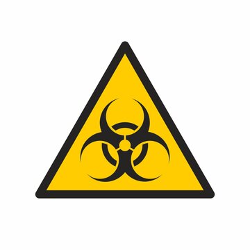 Biohazard sign. Triangular icon. Yellow background.
