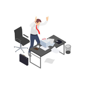stressed office worker at messy desk