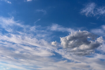 Naklejka na ściany i meble Blue summer sky with white clouds. 