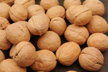 a lot of walnuts close up top view