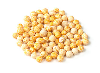 handful of whole yellow peas closeup on white
