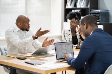 Angry Office Business Meeting Argument. African Group Arguing