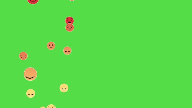 Negative emoji on social media: animation of an angry emoji rising from bottom to top on a green chroma key background, messenger concept for layout and motion design