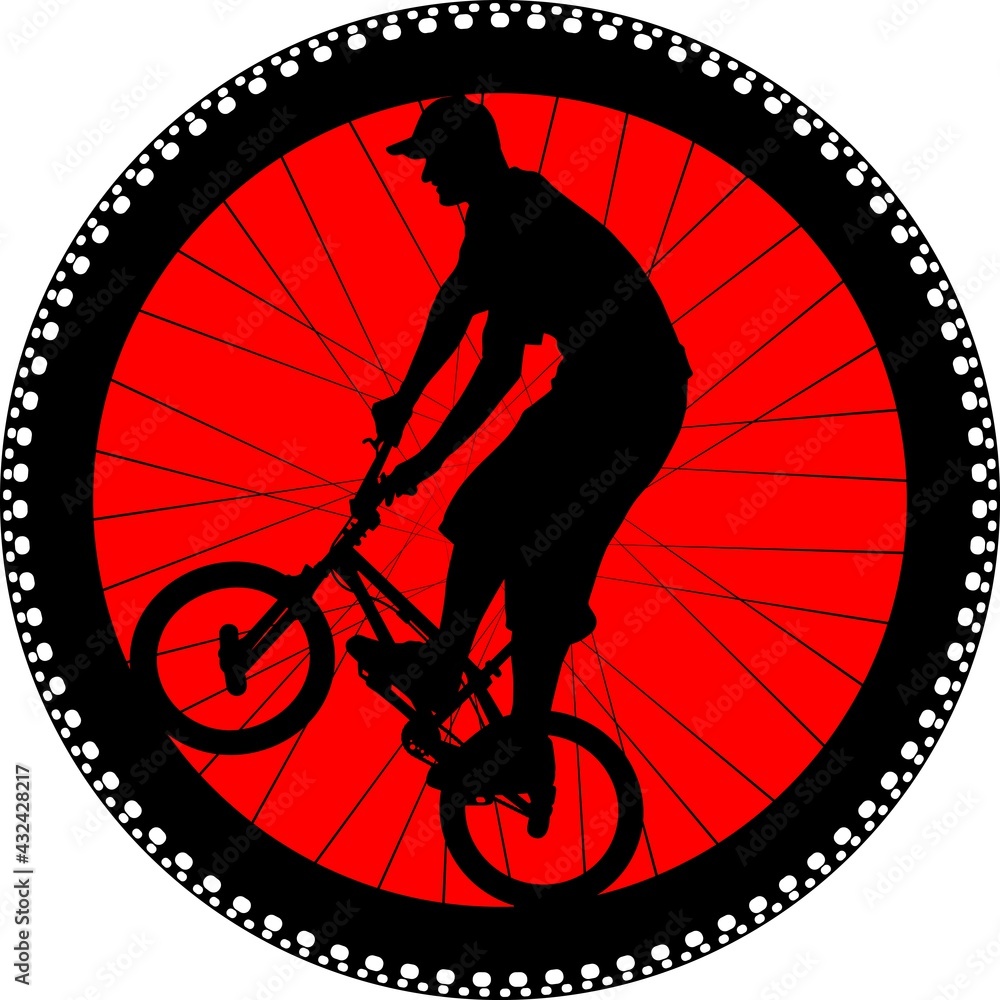 Wall mural cycling badge, BMX cyclist silhouette