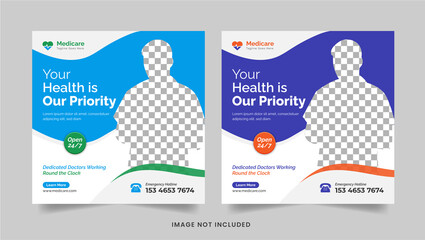 Medical healthcare square flyer social media post design & web banner Premium Vector ads