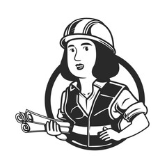 woman engineer with roll paper logo character