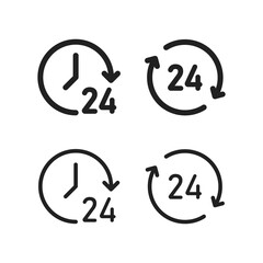 24 hour icon. Always open symbol set. Service logo in vector flat