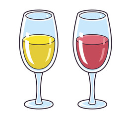 Red and white wine glass isolated