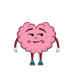 Isolated cartoon of a brain with a smirk