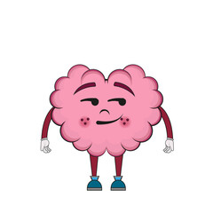 Isolated cartoon of a brain with a smirk