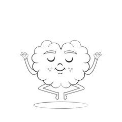 Isolated cartoon of a meditating brain