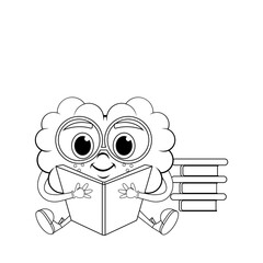 Isolated cartoon of a reading brain