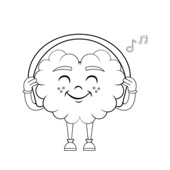 Isolated cartoon of a cartoon brain listening to music
