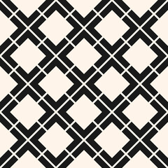 Vector geometric seamless pattern. Abstract black and white texture with big diamond shapes, rhombuses, squares, grid, lattice, grill, net. Stylish monochrome background. Simple modern repeated design