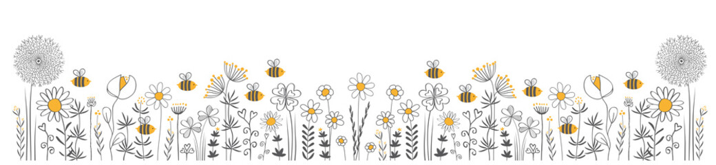 blumenwiese sommer mit bienen illustration vektor banner  © cartoon-IT