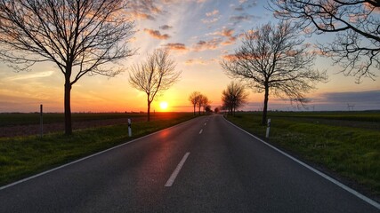 sunset on the road