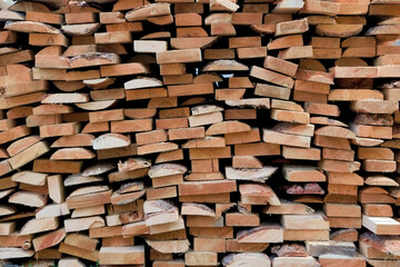 Close up of wooden boards. Texture of industrial natural timber building materials on building site.