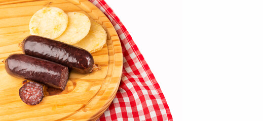 Blood sausage morcilla - Breakfast typical of Latin American countries, Arepa