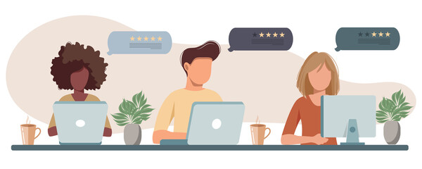 Customer satisfaction. Feedback. Rating on customer service illustration. Website rating feedback and review concept. Flat vector illustration