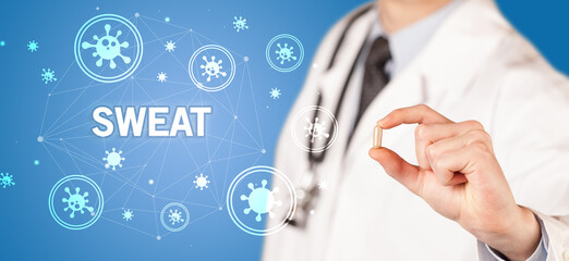 Doctor giving pill, virus concept