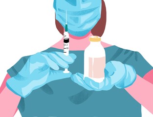 Vaccination. Illustration of doctor with syringe. Vaccine  - 432436457