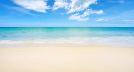 Foto auf Leinwand Beautiful sandy beach and sea with clear blue sky background Amazing  beach blue sky sand sun daylight relaxation landscape view in Phuket island Thailand for Summer and travel background © panya99